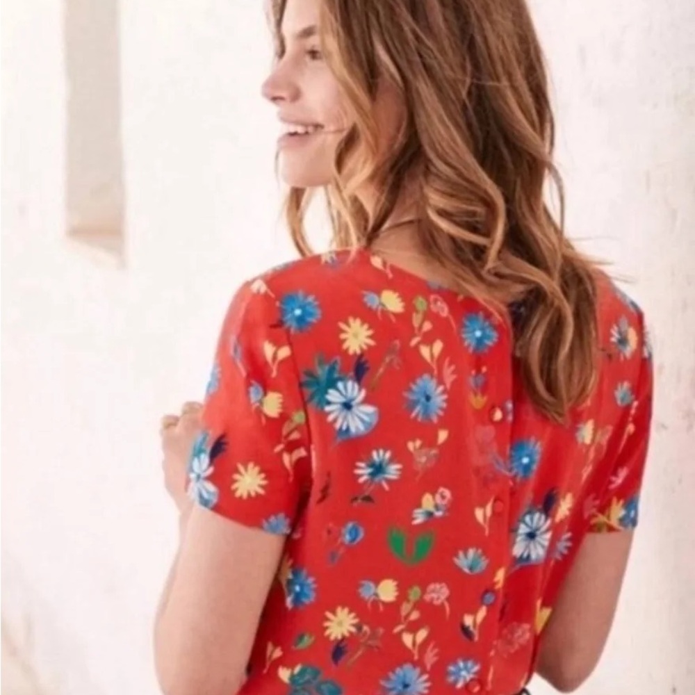 G. KERO x SEZANE WARRY ORANGE FLORAL PRINT SILK BLOUSE - Picture 11 of 11